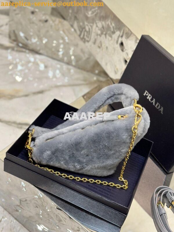 Replica Prada Re-edition Shearling Mini-bag 1BC543 Cornflower 13