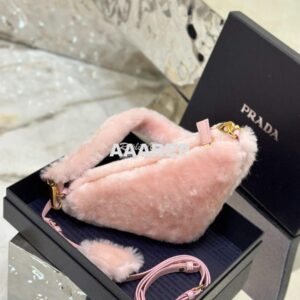 Replica Prada Re-edition Shearling Mini-bag 1BC543 Orchid Pink 2