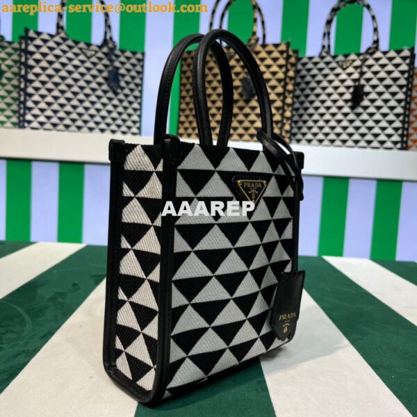 Replica Prada 1BA355 Symbole Jacquard Fabric Micro Bag Black White