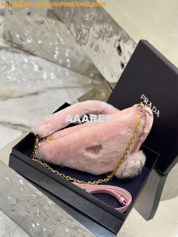 Replica Prada Re-edition Shearling Mini-bag 1BC543 Orchid Pink 8