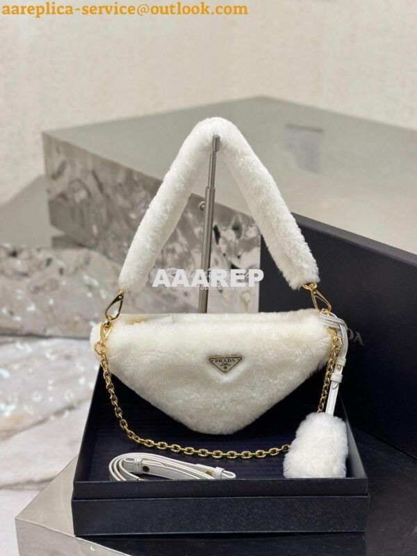 Replica Prada Re-edition Shearling Mini-bag 1BC543 White 3