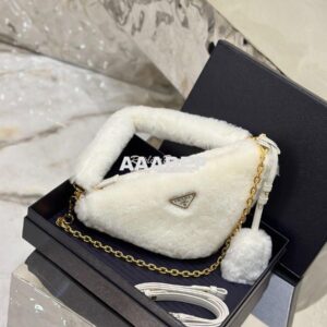 Replica Prada Re-edition Shearling Mini-bag 1BC543 White 2