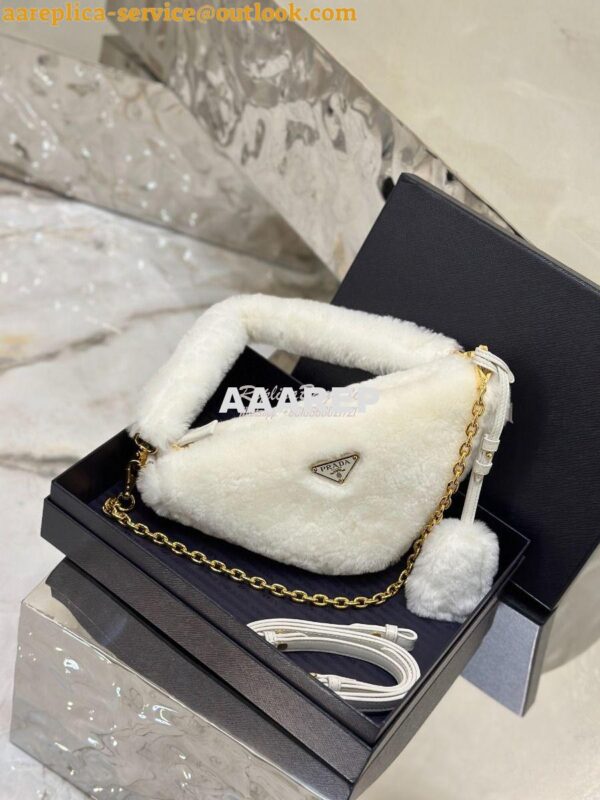 Replica Prada Re-edition Shearling Mini-bag 1BC543 White 4