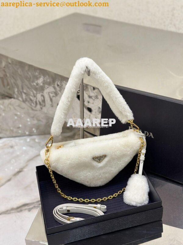 Replica Prada Re-edition Shearling Mini-bag 1BC543 White 5