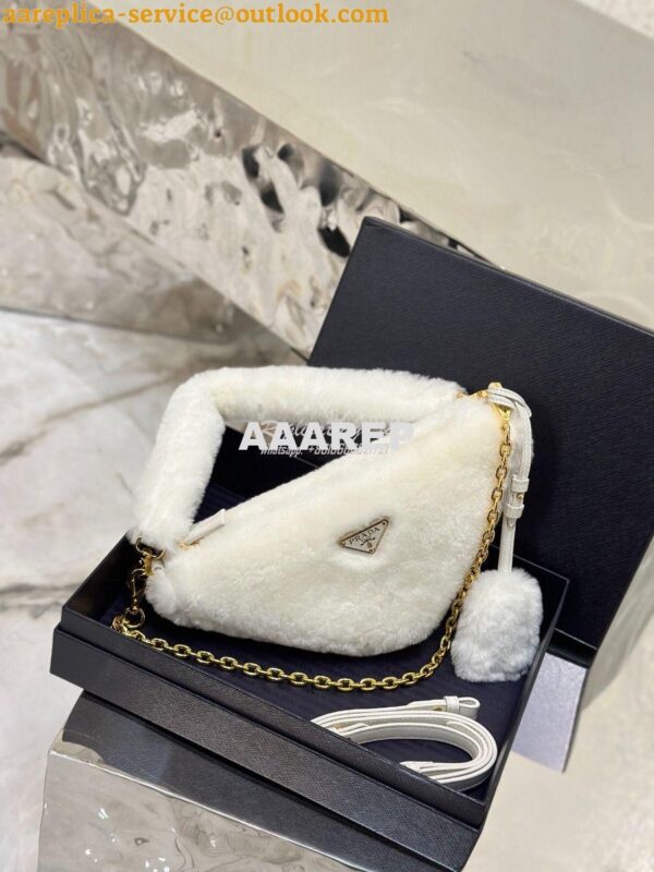 Replica Prada Re-edition Shearling Mini-bag 1BC543 White 7