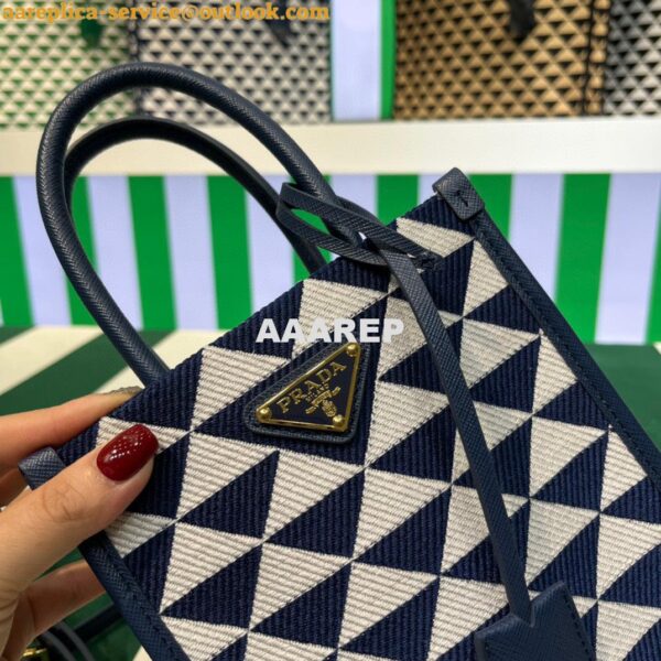 Replica Prada 1BA355 Symbole Jacquard Fabric Micro Bag Blue White 8