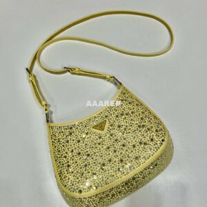 Replica Prada 1BC169 Prada Cleo satin bag with appliqués Yellow 2