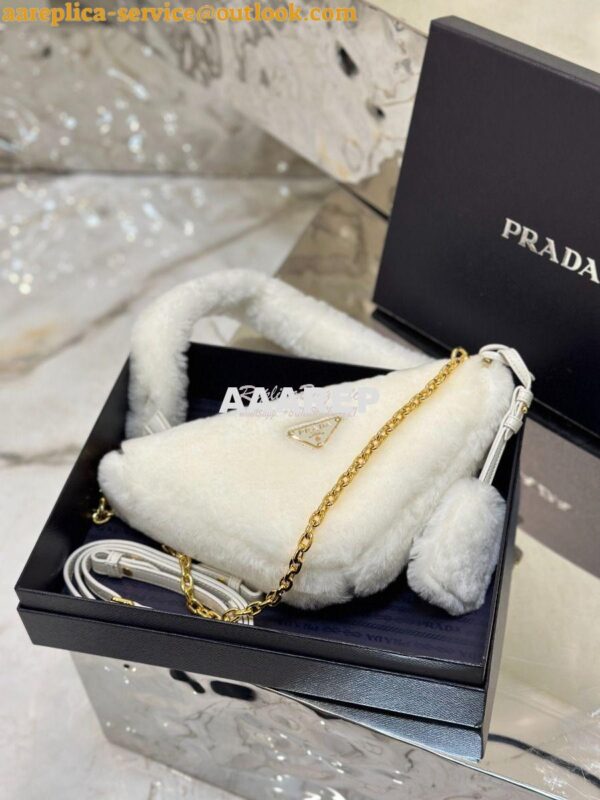 Replica Prada Re-edition Shearling Mini-bag 1BC543 White 14