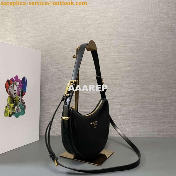 Replica Prada 1BC194 Prada Arqué Leather Shoulder Bag Black 4