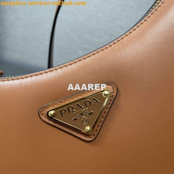 Replica Prada 1BC194 Prada Arqué Leather Shoulder Bag Cognac 5