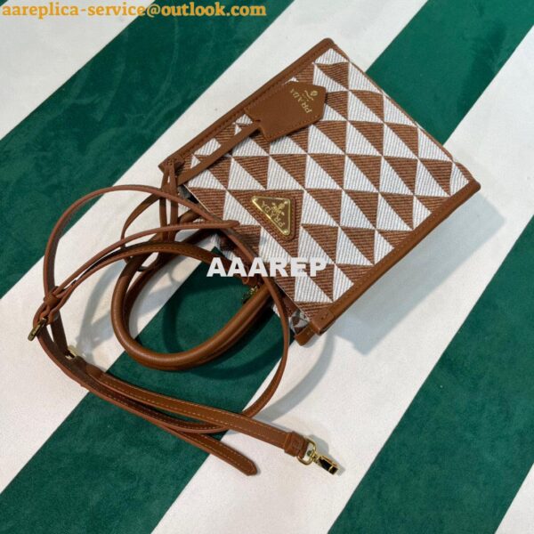 Replica Prada 1BA355 Symbole Jacquard Fabric Micro Bag Tan White 8