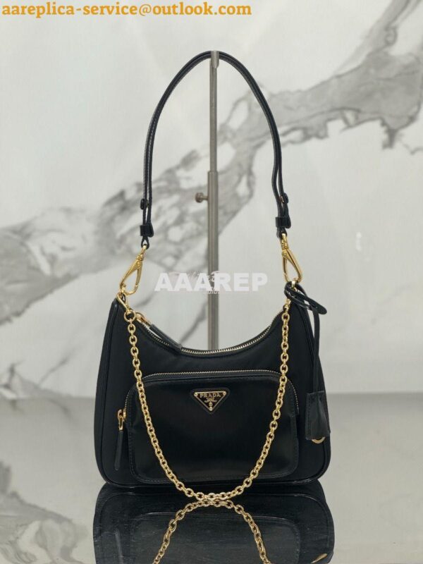 Replica Prada Re-Nylon and brushed leather mini-bag 1BC198 Black 3