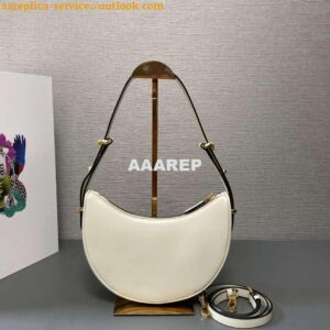 Replica Prada 1BC194 Prada Arqué Leather Shoulder Bag White