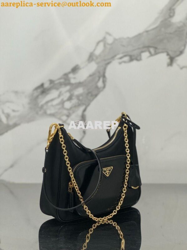 Replica Prada Re-Nylon and brushed leather mini-bag 1BC198 Black 5