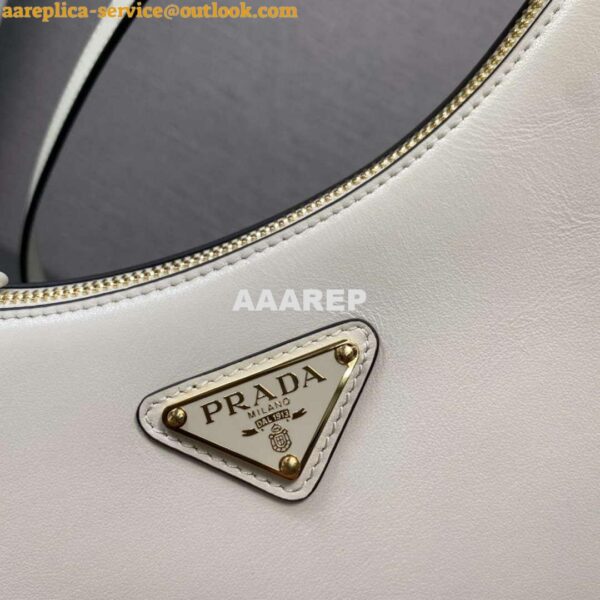 Replica Prada 1BC194 Prada Arqué Leather Shoulder Bag White 5