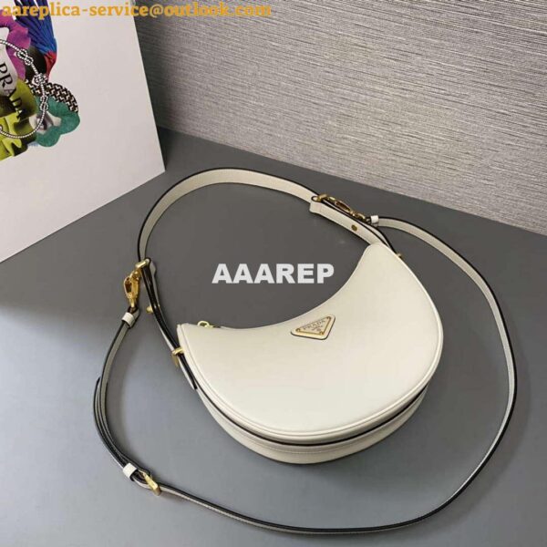 Replica Prada 1BC194 Prada Arqué Leather Shoulder Bag White 8