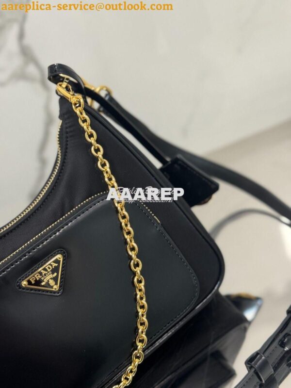 Replica Prada Re-Nylon and brushed leather mini-bag 1BC198 Black 9