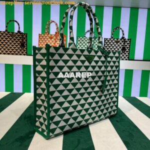 Replica Prada 1BA356 Large Prada Symbole Jacquard Fabric Handbag Green White