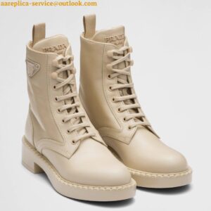 Replica Prada Ankle Boots in Beige Brushed Leather and Re-Nylon