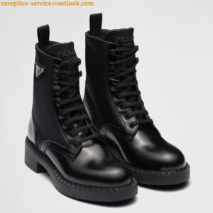 Replica Prada Ankle Boots in Black Brushed Leather and Re-Nylon