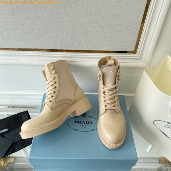 Replica Prada Ankle Boots in Beige Brushed Leather and Re-Nylon 11