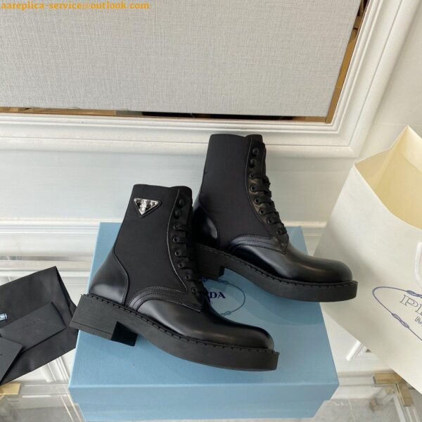 Replica Prada Ankle Boots in Black Brushed Leather and Re-Nylon 13