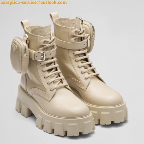 Replica Prada Monolith Boots in Beige Leather and Nylon Fabric 3