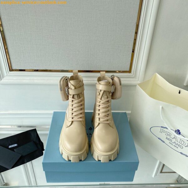 Replica Prada Monolith Boots in Beige Leather and Nylon Fabric 5