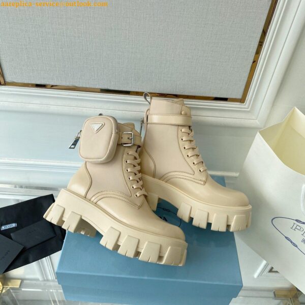 Replica Prada Monolith Boots in Beige Leather and Nylon Fabric 6