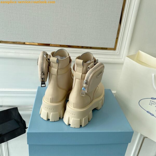 Replica Prada Monolith Boots in Beige Leather and Nylon Fabric 7