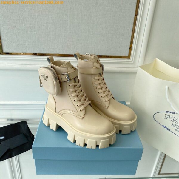 Replica Prada Monolith Boots in Beige Leather and Nylon Fabric 9