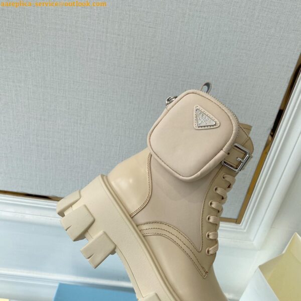 Replica Prada Monolith Boots in Beige Leather and Nylon Fabric 12