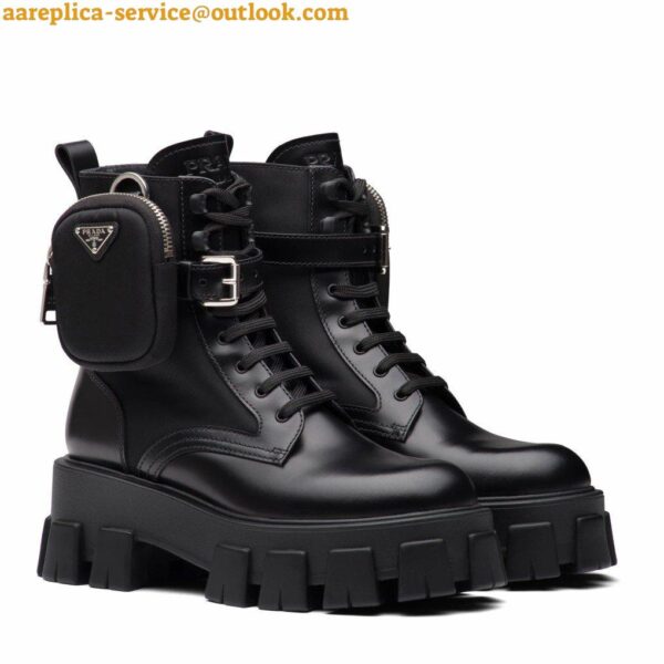 Replica Prada Monolith Boots in Black Leather and Nylon Fabric 3