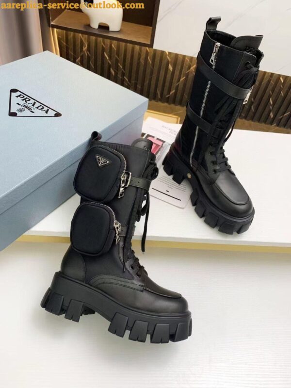 Replica Prada Monolith Boots in Noir Leather and Nylon Fabric 5