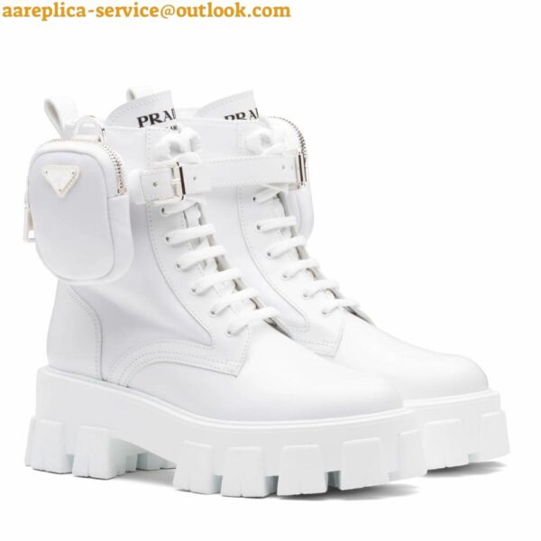 Replica Prada Monolith Boots in White Leather and Nylon Fabric 4