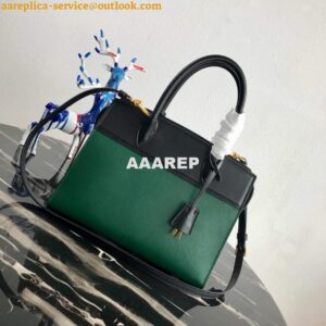 Replica Prada 1BA046 Medium Esplanade Leather Tote Bag Green and Black 2