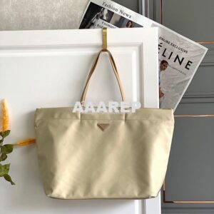 Replica Prada Re-nylon And Saffiano Leather Tote Bag 1BG107 Beige