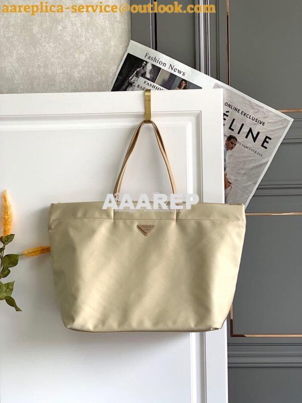 Replica Prada Re-nylon And Saffiano Leather Tote Bag 1BG107 Beige 3