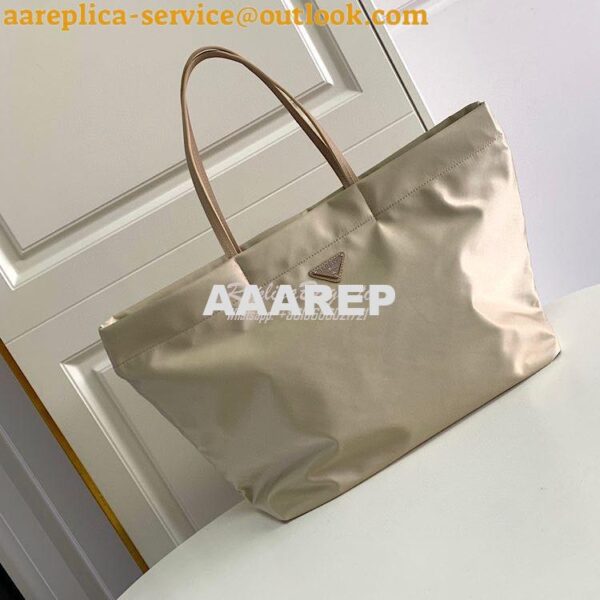 Replica Prada Re-nylon And Saffiano Leather Tote Bag 1BG107 Beige 4