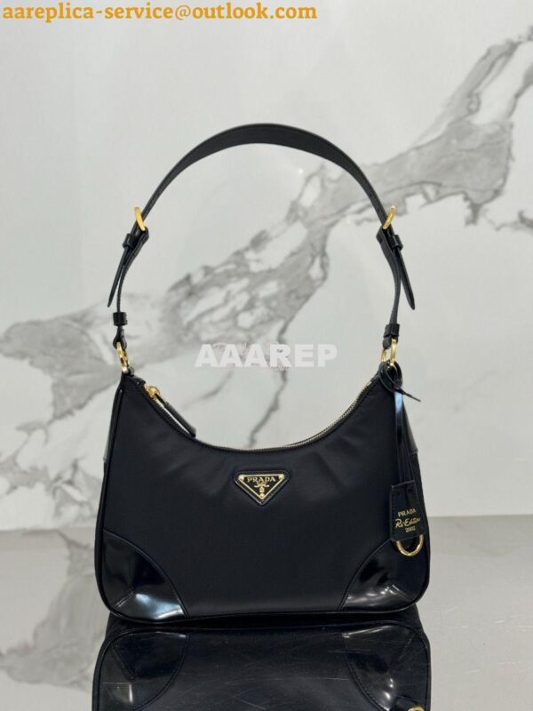 Replica Prada Re-Nylon with Glossy Leather Shoulder Bag 1BC214 3