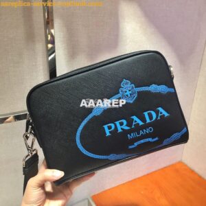 Replica Prada Saffiano Leather Bandoleer Bag 2VH063 Blue 2