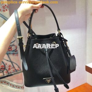 Replica Prada Saffiano Leather Bucket Bag 1BE032 Black