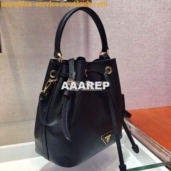 Replica Prada Saffiano Leather Bucket Bag 1BE032 Black 5