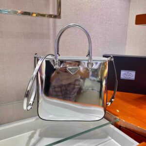 Replica Prada 1BA330 Brushed Leather Tote Bag Silver