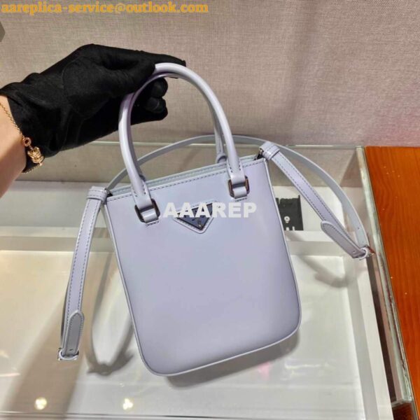 Replica Prada 1BA331 Small Brushed Leather Tote Light Blue 5