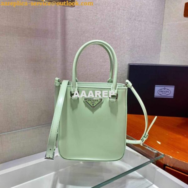 Replica Prada 1BA331 Small Brushed Leather Tote Light Green 3