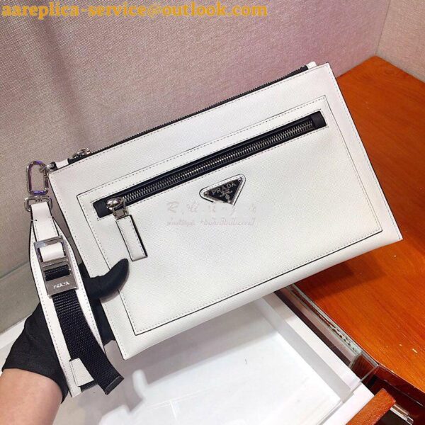 Replica Prada Saffiano Leather Pouch 2NH009 White 3