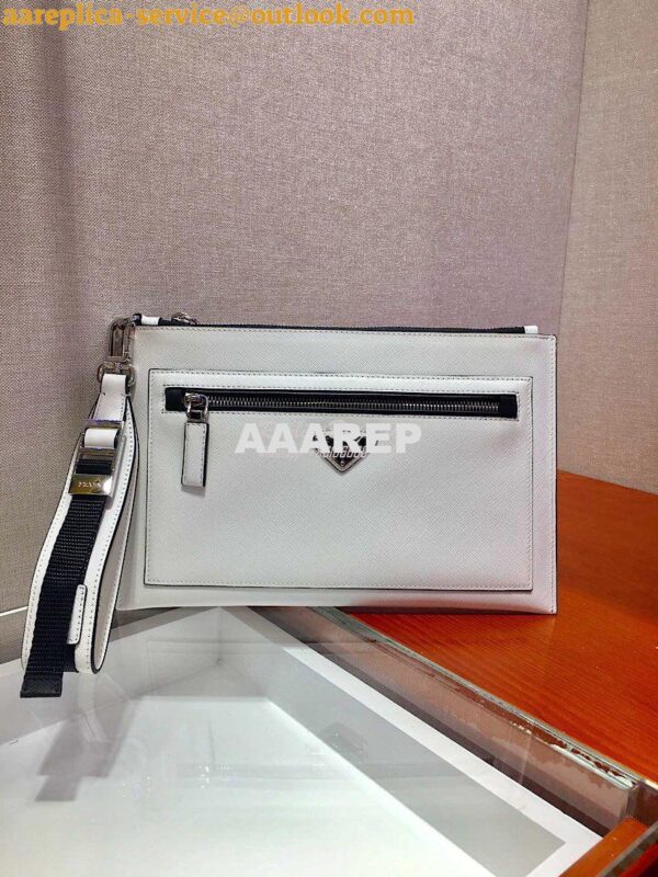 Replica Prada Saffiano Leather Pouch 2NH009 White 4