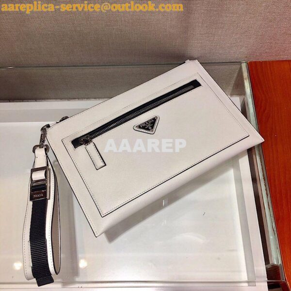 Replica Prada Saffiano Leather Pouch 2NH009 White 5