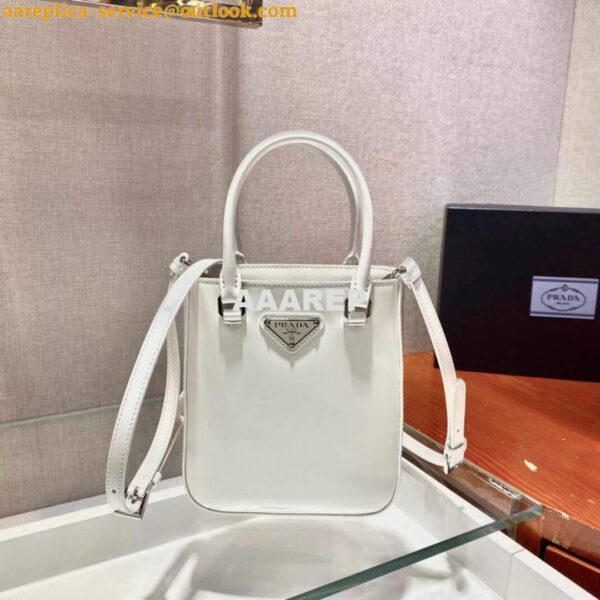 Replica Prada 1BA331 Small Brushed Leather Tote White 4